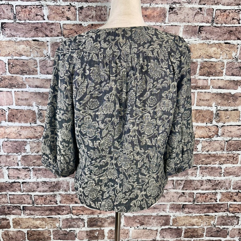 Textured Tencel Linen Floral Jacquard Jacket‎ Boxy Fit Button Front Minimalist - Picture 6 of 16